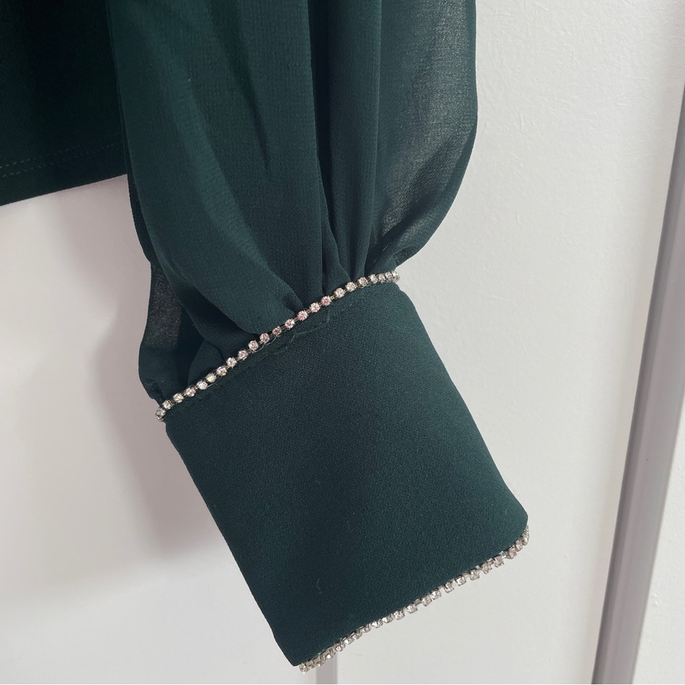 Suzy Shier Dark Green Blouse with Diamond Accents - Picture 3 of 7